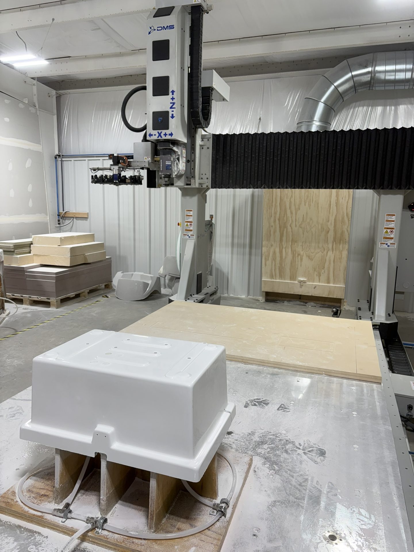 Molded part fixtured on the CNC bed