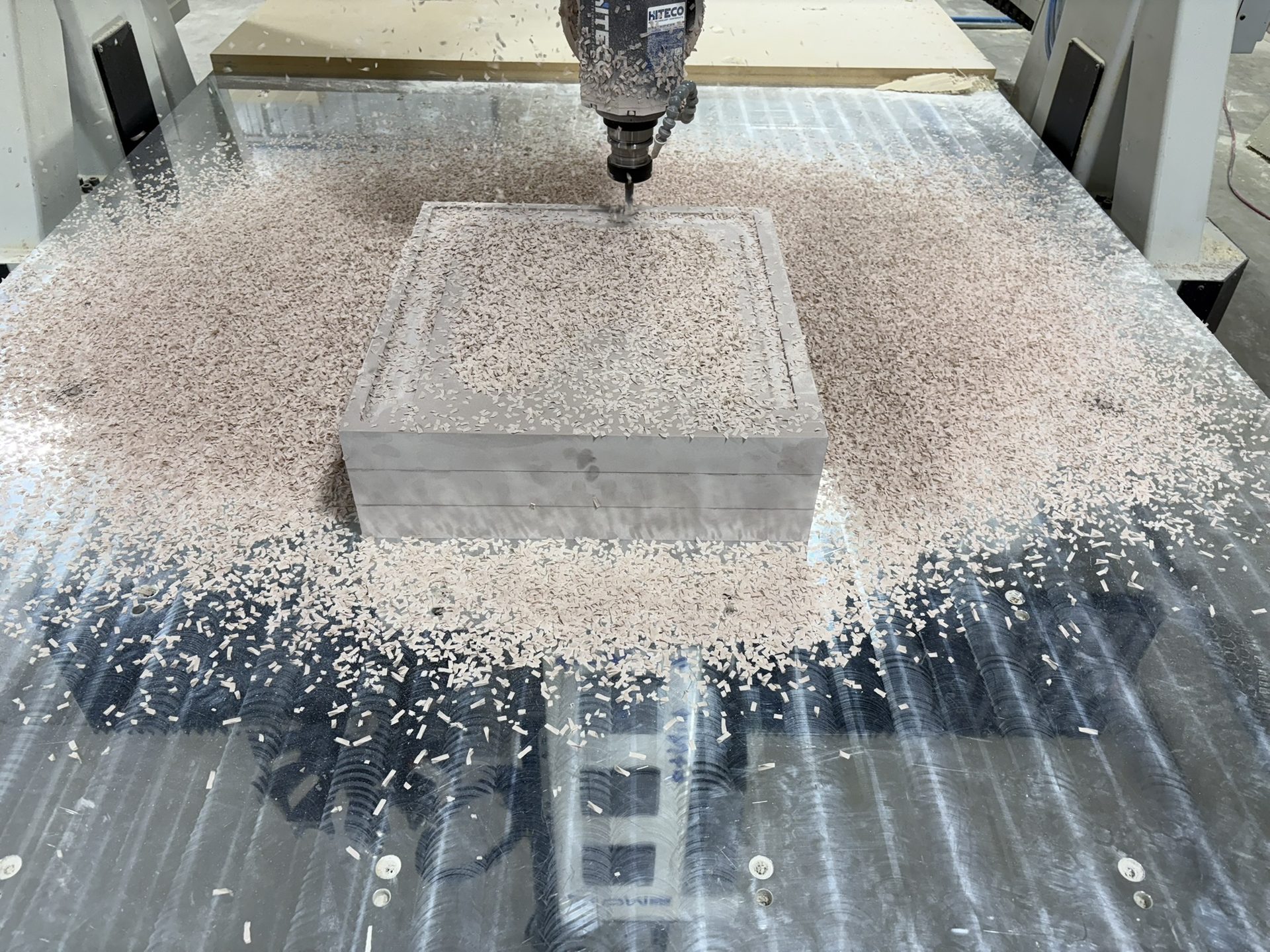 Tooling board being machined on the CNC