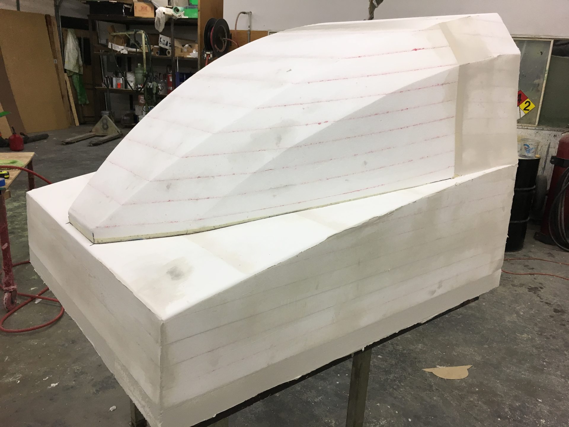 Shaped foam pattern block in the shop