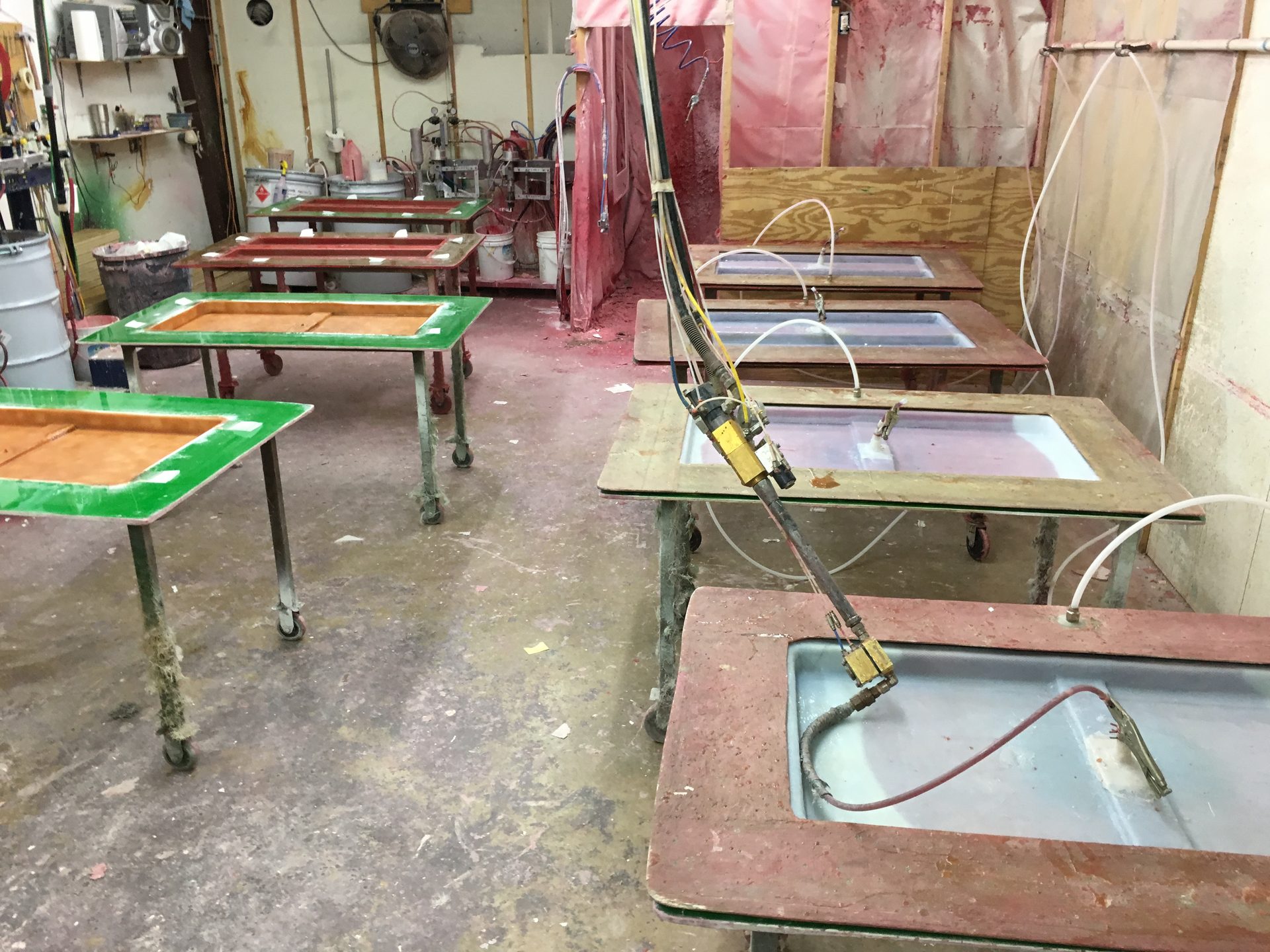 Production molds staged across the Pro-Glas shop floor