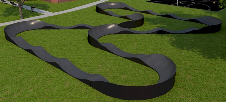 Modular fiberglass pumptrack installed in a park