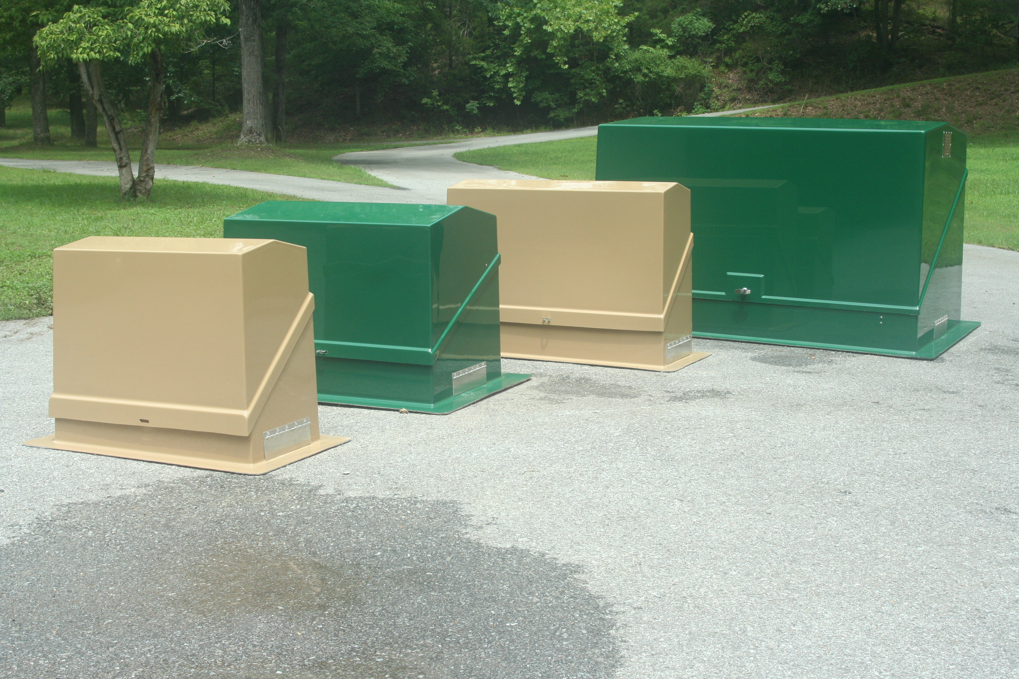 Green and beige Rbox enclosures in several sizes